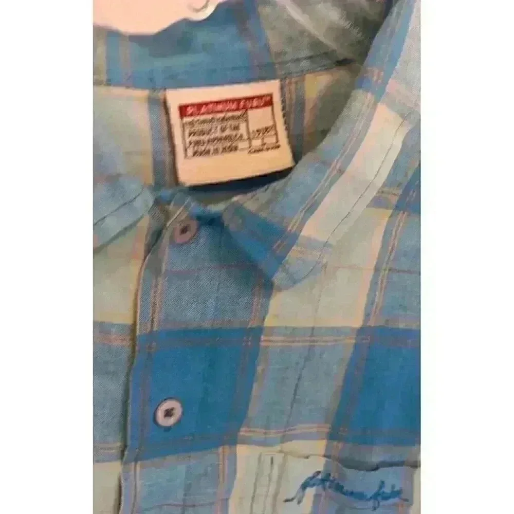 Fubu‎ Platinum Mens Blue Plaid Short Sleeve, Size L